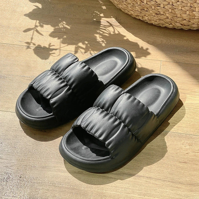 Stylish women's bathroom slides with soft, comfortable EVA soles and unique floral accents in a variety of vibrant colors