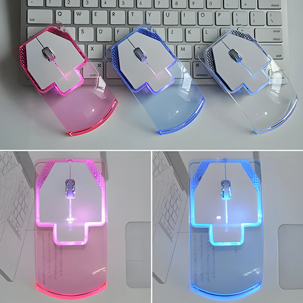 Ultra-thin transparent 2.4GHz wireless optical luminous mouse with USB receiver for laptop or PC