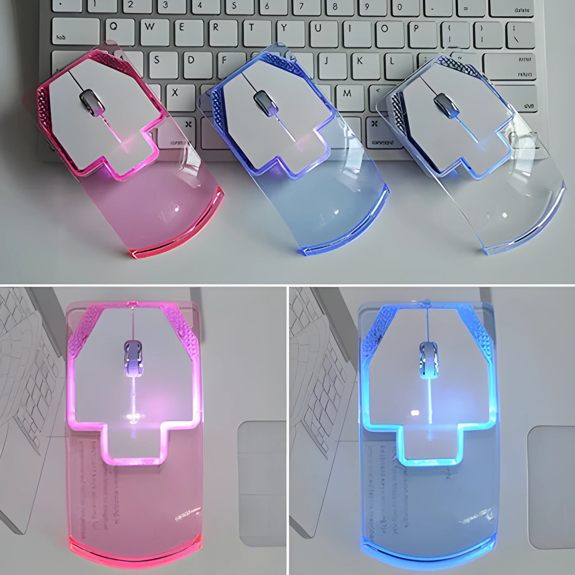 Ultra-thin transparent 2.4GHz wireless optical luminous mouse with USB receiver for laptop or PC