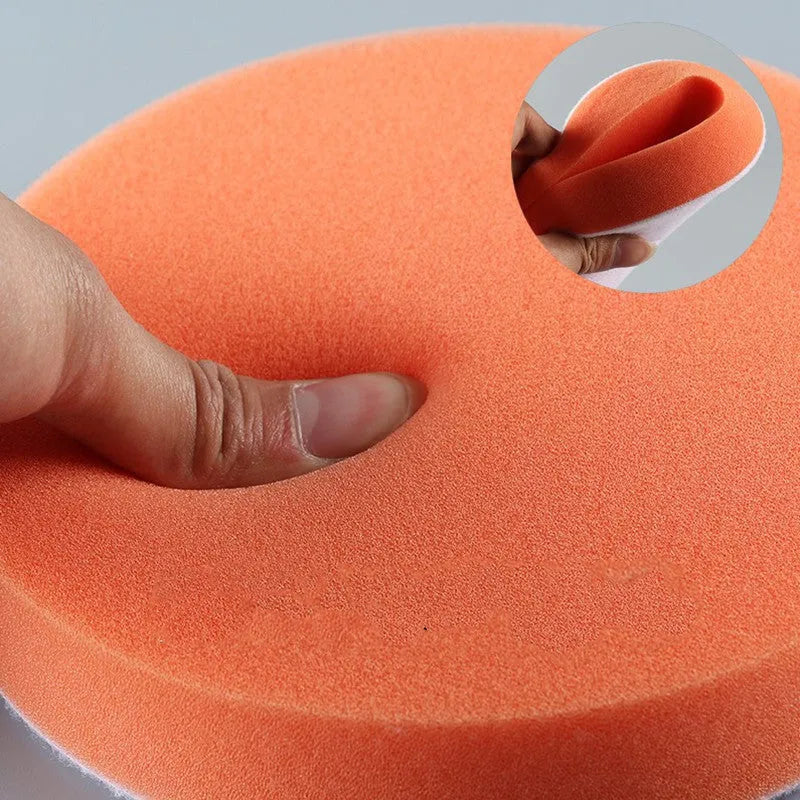 125mm car polishing and waxing disc with self-adhesive Velcro backing and polyether sponge body, flat or wave style