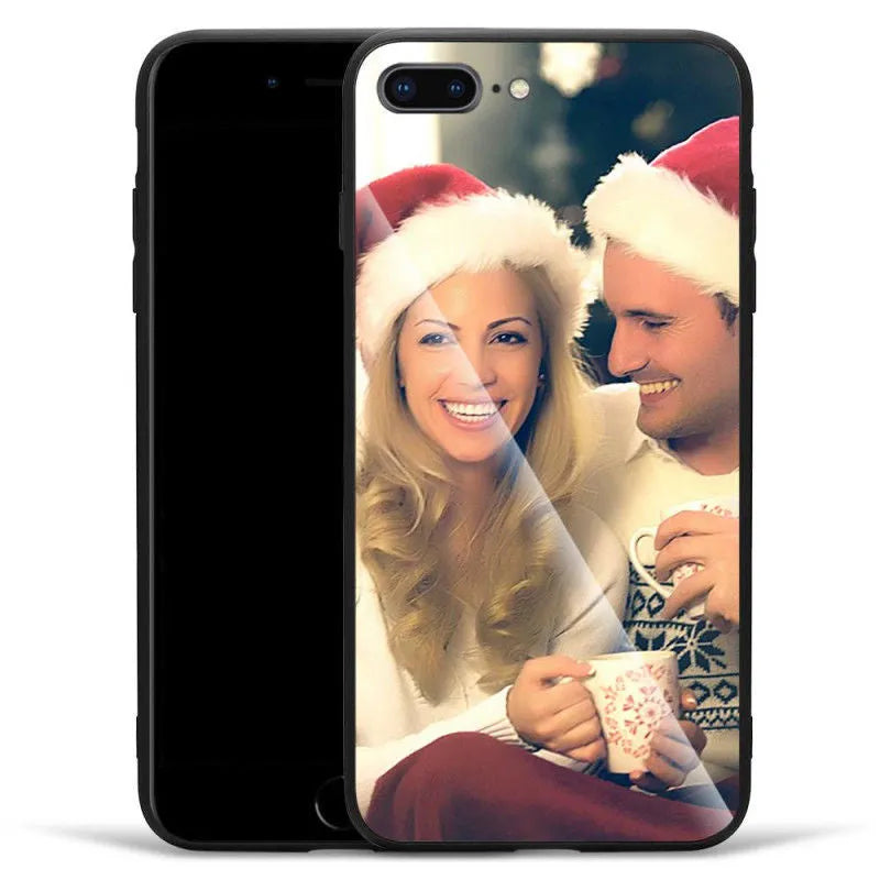 Patterned ultra-thin iPhone case with raised edges protecting the screen and camera lens.
