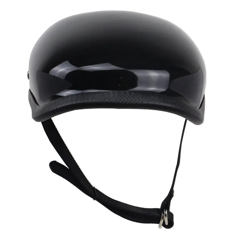 Bright black Japanese beret half helmet, hand-made fiberglass, sizes S to XXL