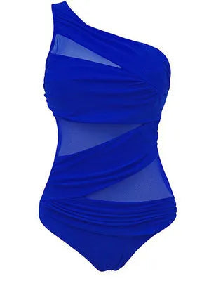 Women's plus size one-piece swimsuit in nylon, solid colour, sizes M to 4XL, black blue red
