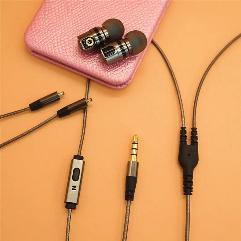 Titanium grey 846 in-ear metal earphones with aluminium foil and TPE cable and plug-in connector.