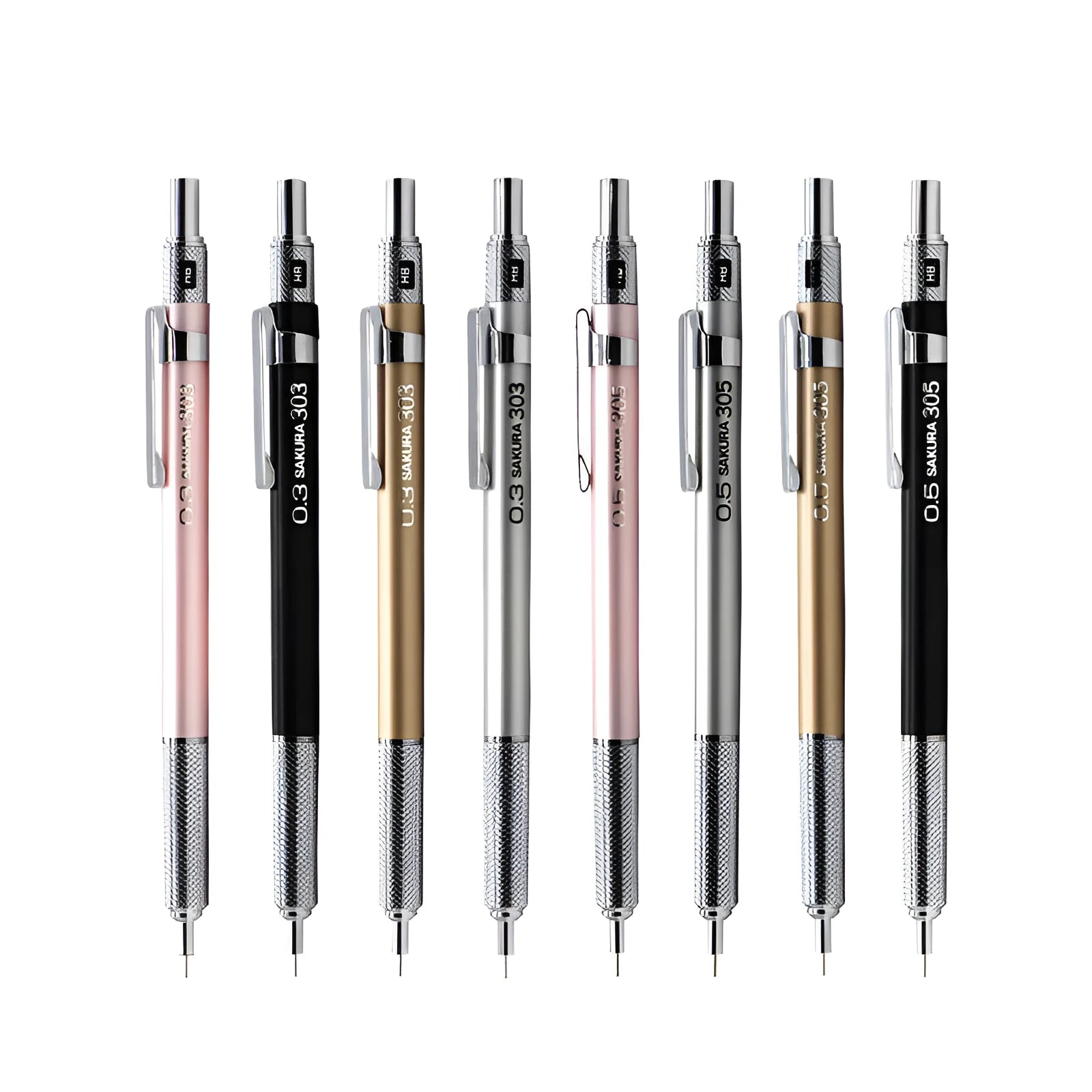 Japanese cherry blossom metal mechanical pencil in gold, silver, black, or pink with 0.5mm or 0.3mm lead options