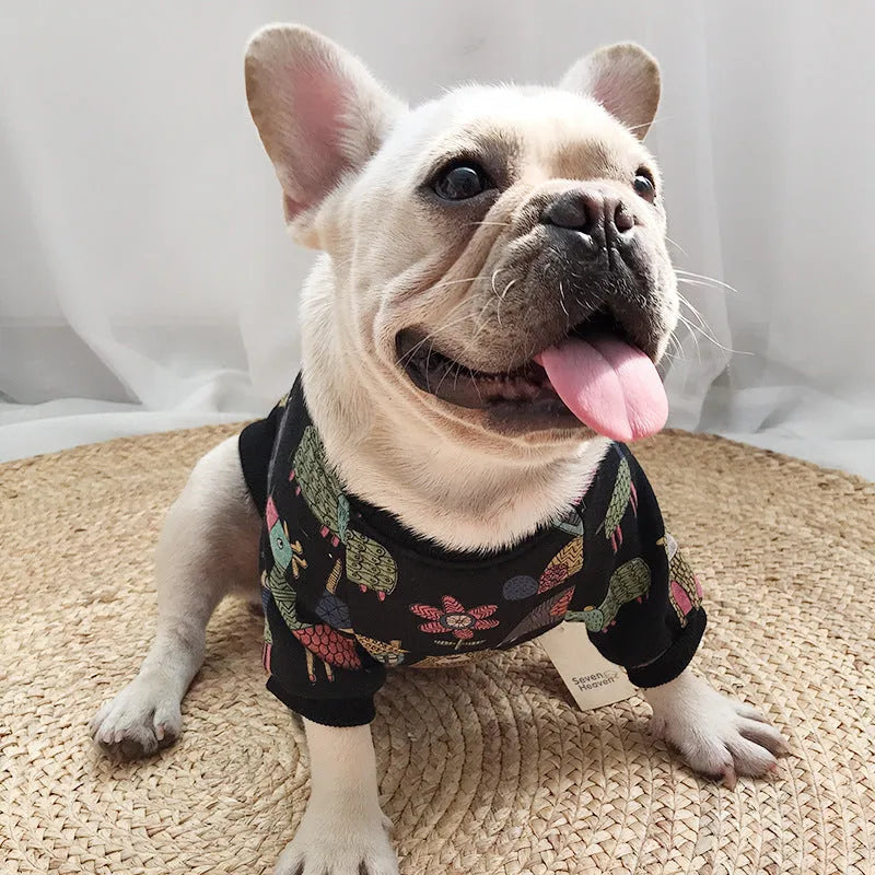 Cotton parent and child matching clothing for cats and dogs in black, purple, or yellow, sizes S to 4XL.