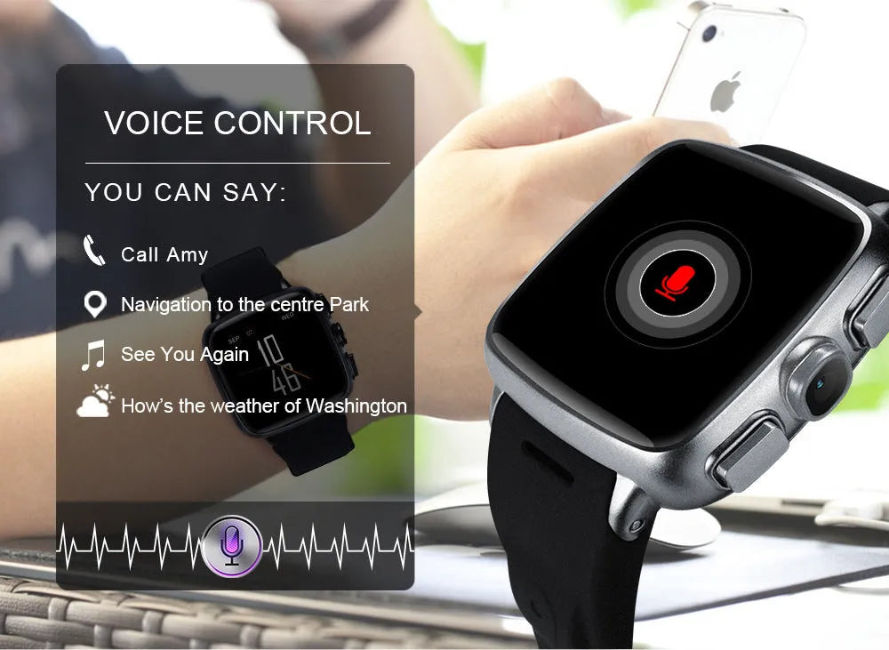 Black or white smart watch with a 1.54 inch HD touch screen and a wrist strap.