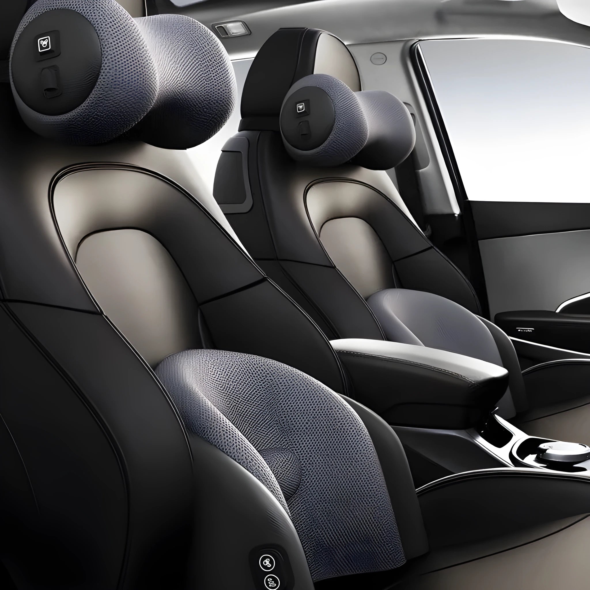 Car massage cushion with headrest attachment on vehicle seat