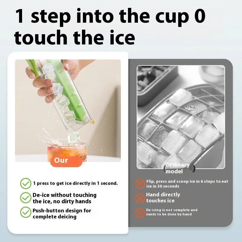 One-touch release ice cube tray with storage box in food-grade plastic
