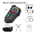 Motorcycle helmet Bluetooth headset with 10 metre range, 8 hour battery, PC ABS build, microphone, and mounting accessories