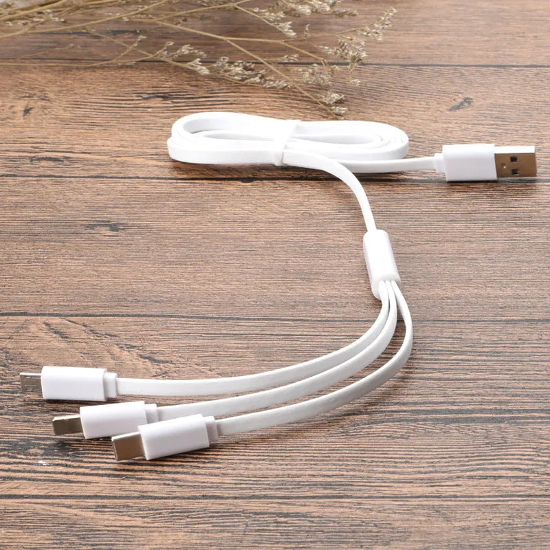 Three-in-one data cable, 1m noodle style, black or white, with three split connectors for general models