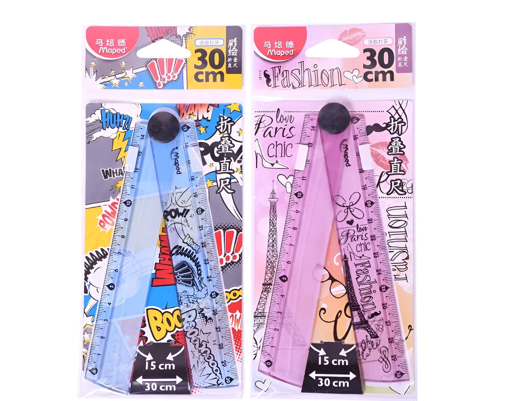 30cm folding ruler with widened rotary design in blue colour option