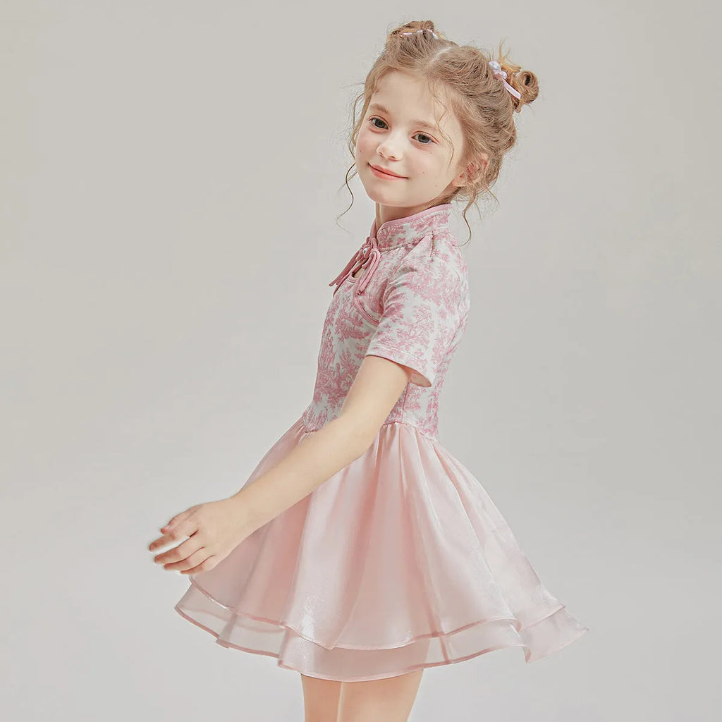 Kids unisex patchwork two-piece swimsuit with short sleeves in neutral colour, sizes 110-170