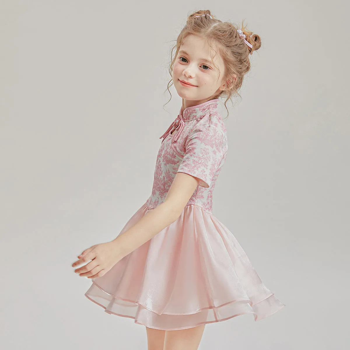 Kids unisex patchwork two-piece swimsuit with short sleeves in neutral colour, sizes 110-170