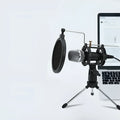 Black mini condenser microphone with aluminium stand for mobile phone and computer live broadcasting