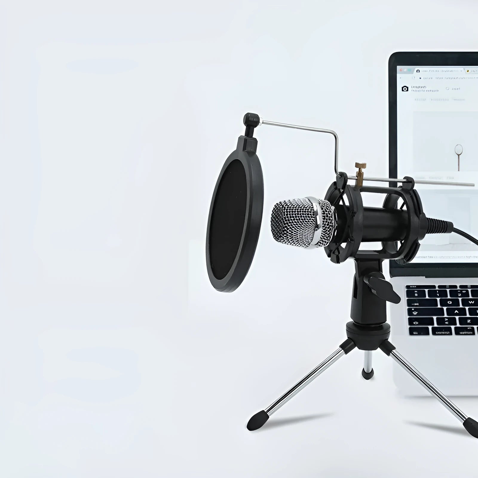 Black mini condenser microphone with aluminium stand for mobile phone and computer live broadcasting