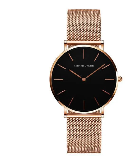 Hannah Martin ladies watch with rose gold stainless steel mesh strap and 36mm round dial