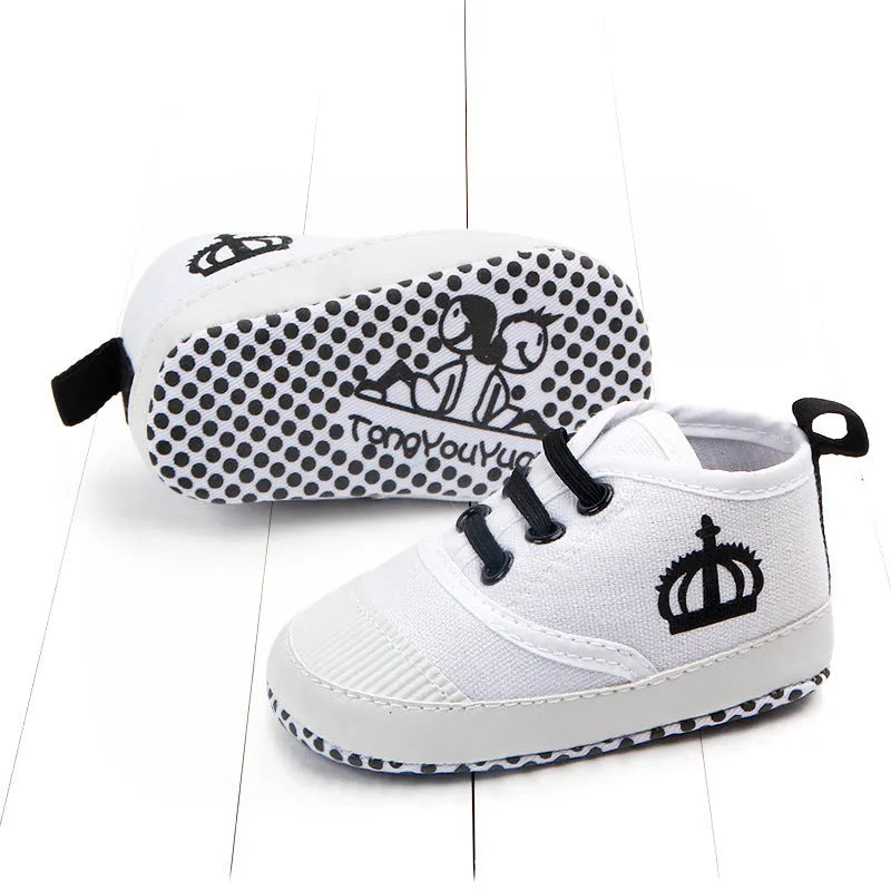 Red and white cotton canvas baby shoes with elastic band for toddlers
