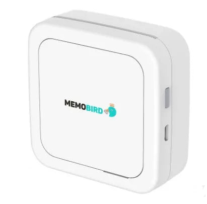 Thermal pocket portable Bluetooth printer in white, 79x79x40mm, with thermal paper roll inside