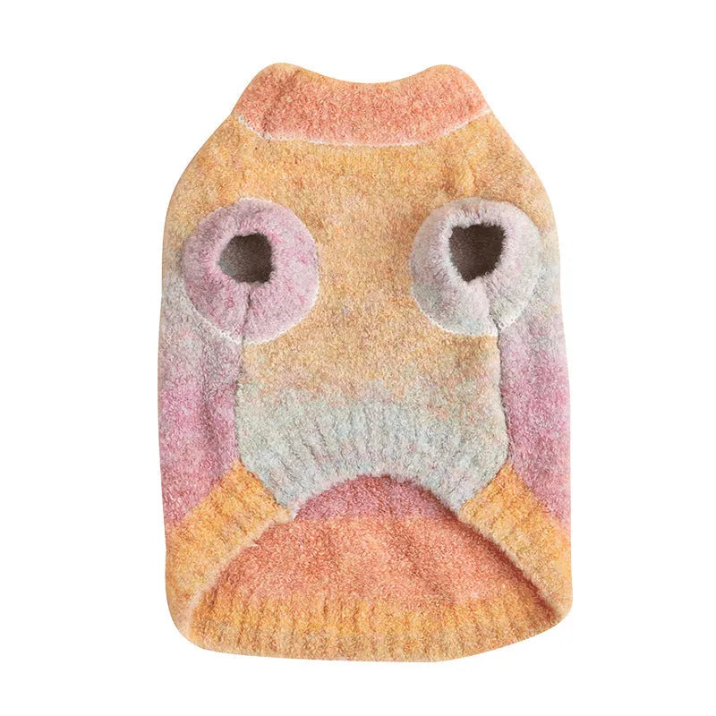 Colourful rainbow circle pattern pet sweater for dogs and cats in soft wool acrylic blend