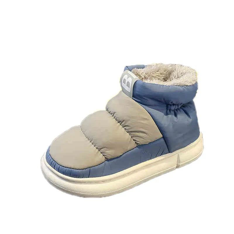 High-top men's down cotton shoes with grid pattern upper in black-gray colourway