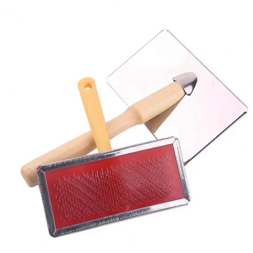 Stainless steel pet grooming comb with wooden handle for dogs and cats, four sizes available