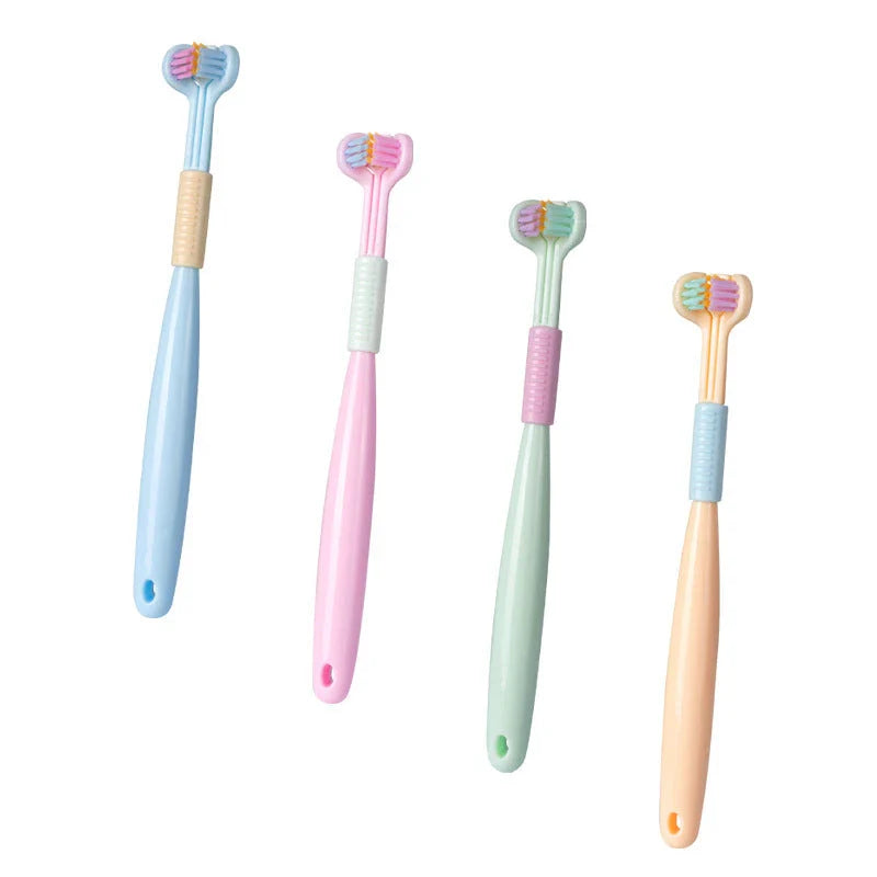 3-in-1 Soft Bristle Toothbrush with Tri-Sided Brush Head and Temperature-Responsive Bristles