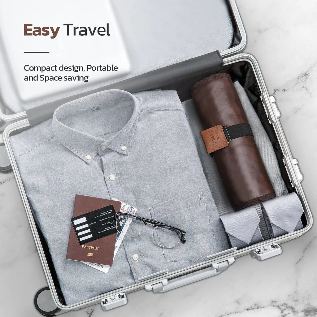 Men's black portable reel wash bag with simple modern design for travel storage