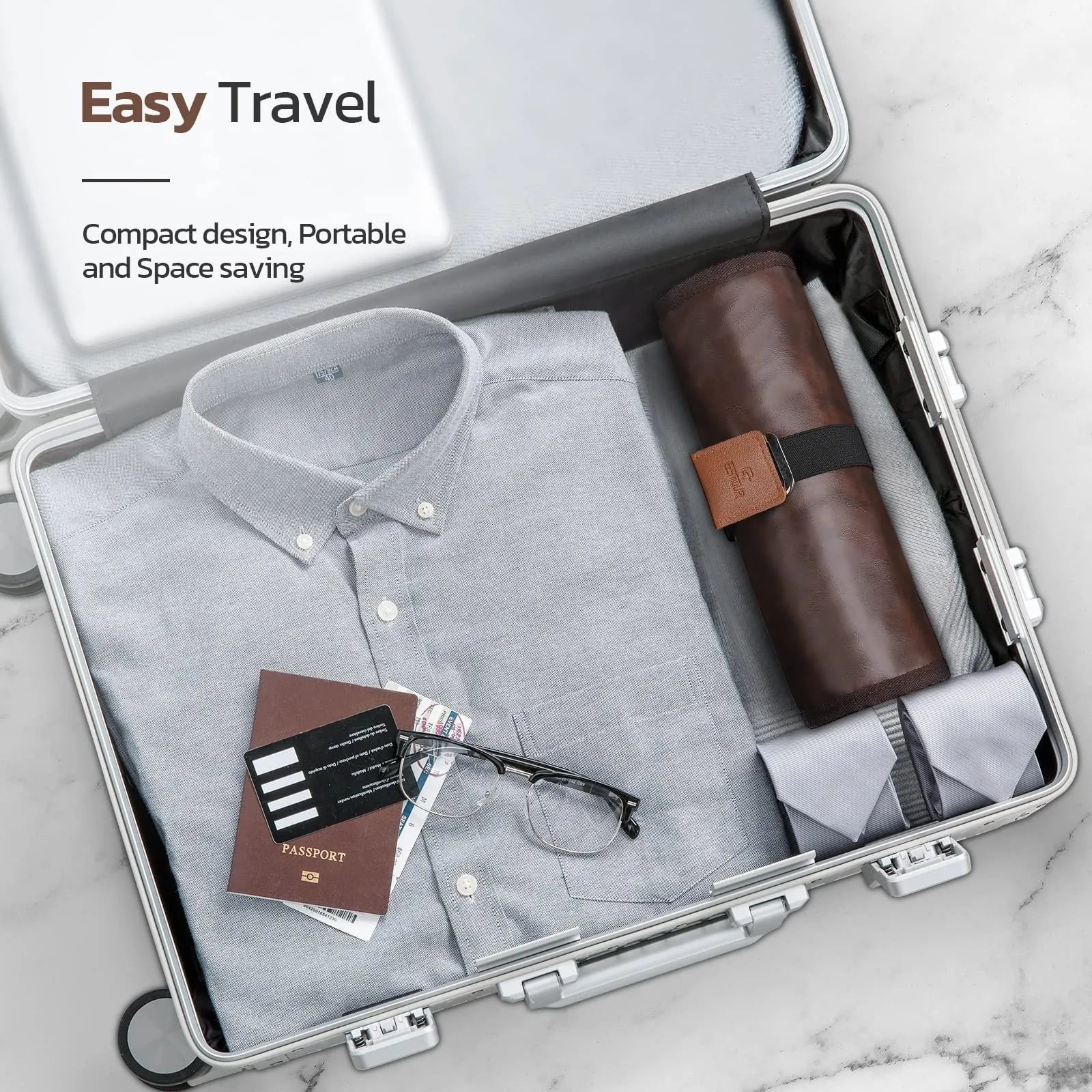 Men's black portable reel wash bag with simple modern design for travel storage