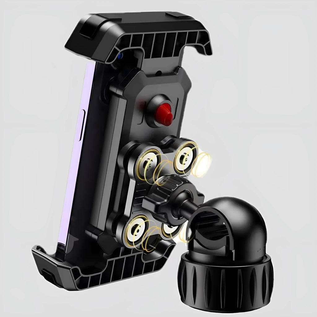 Black ABS bicycle handlebar phone mount with shock-absorbing knob for outdoor cycling navigation