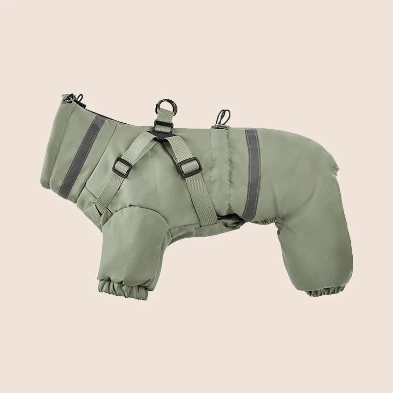 Four-legged dog cotton coat in dark grey, khaki or pea green, Oxford fabric, sizes S to 2XL, warm winter pet jacket