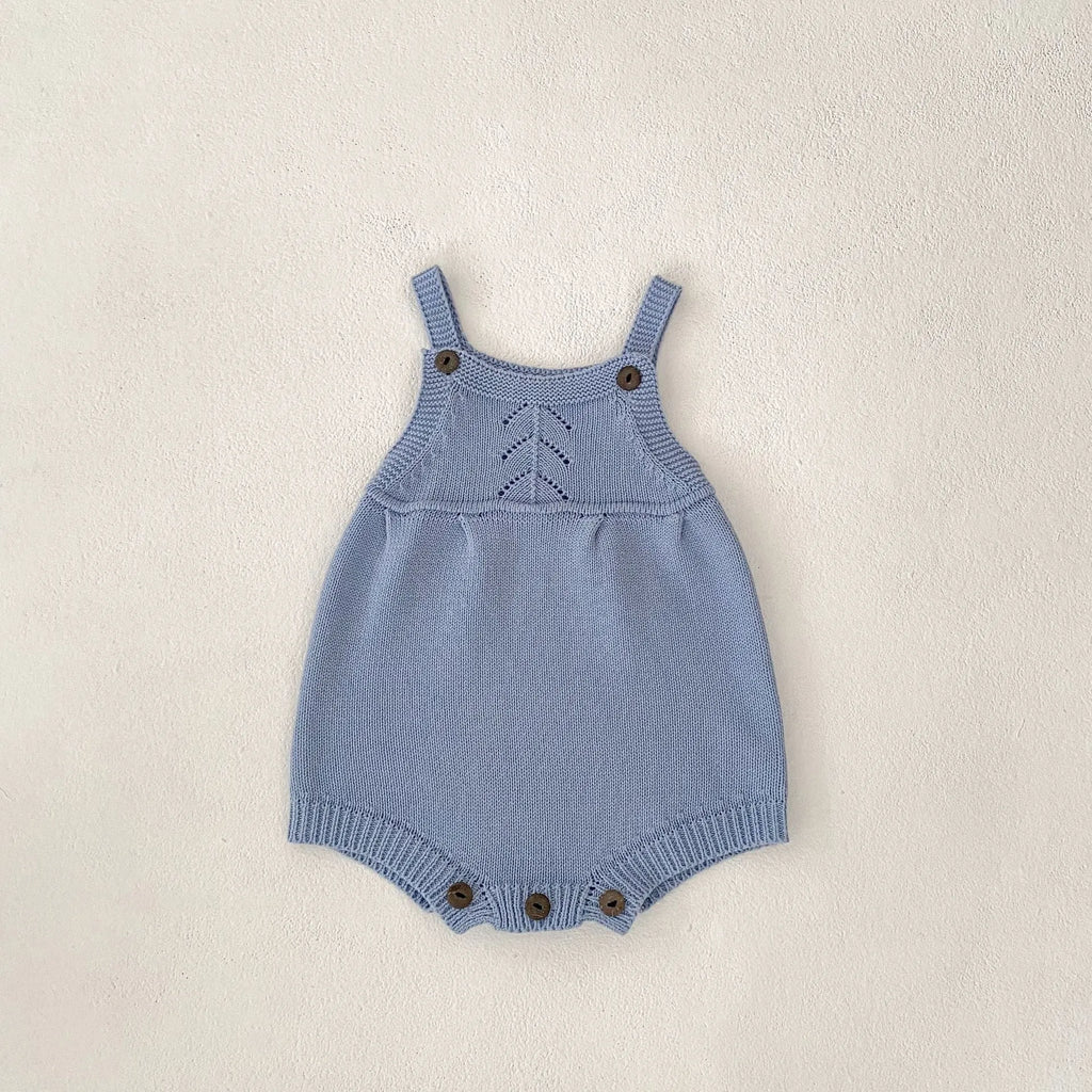Girls' knitted cotton romper triangle jumpsuit in heather blue for 66-100cm height