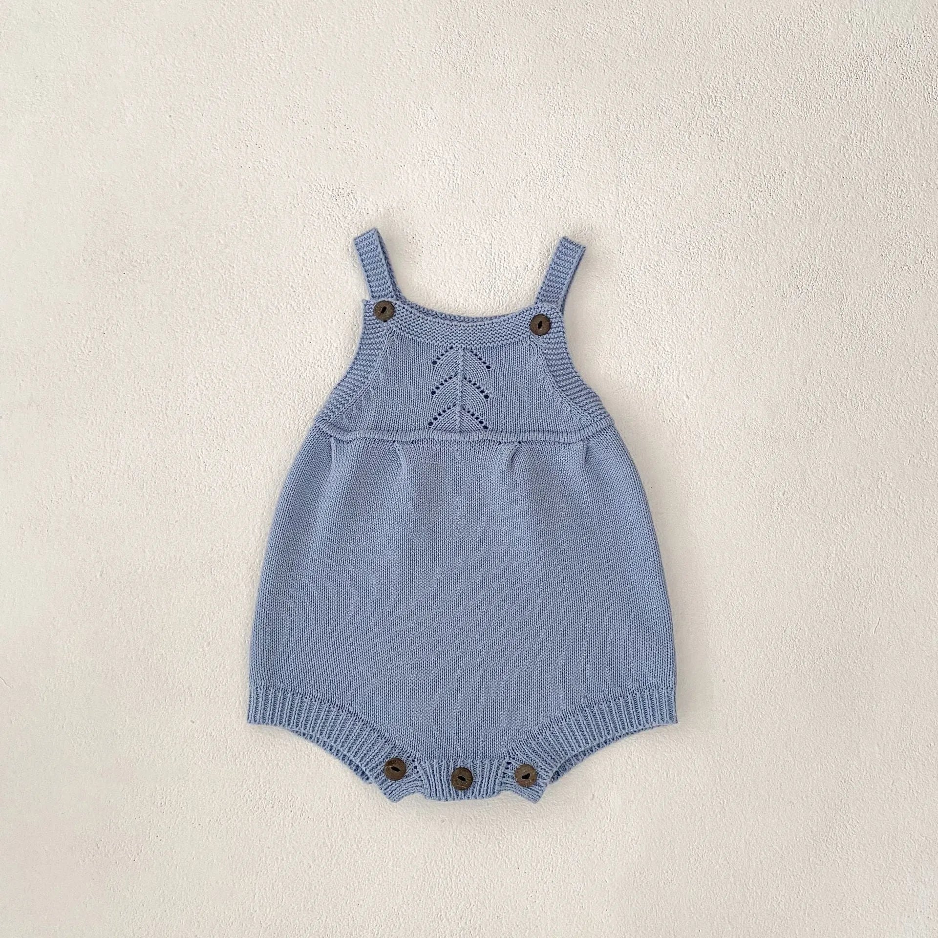 Girls' knitted cotton romper triangle jumpsuit in heather blue for 66-100cm height