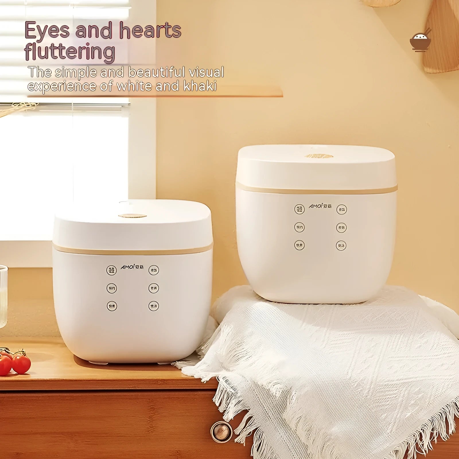 White intelligent multi-function rice cooker with 3L capacity and black inner pot on kitchen counter