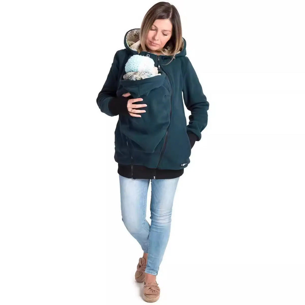 Red women's loose fit polar fleece sweater with long sleeves for autumn and winter.