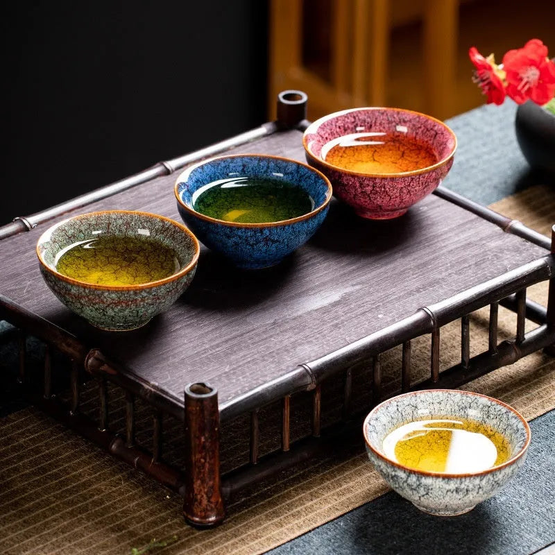 Four ceramic tea cups in a light colour finish arranged in a gift box, new Chinese style design