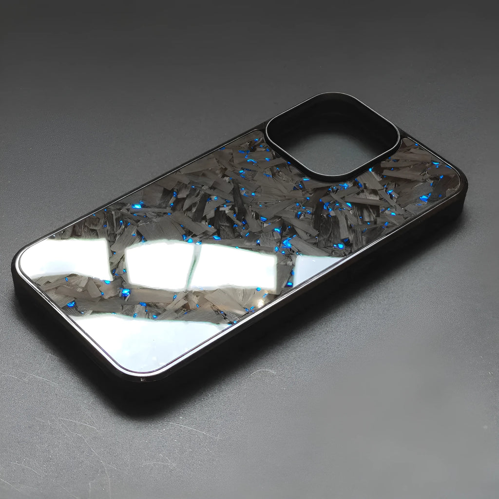 Carbon fiber blue gold splicing anti drop phone case for iPhone