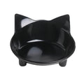 Set of four shallow black melamine pet bowls with non-slip rubber bases