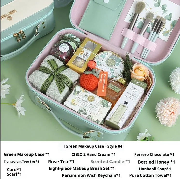 Leather creative gift blind box luggage set in green with business style design