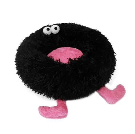Plush circular pet nest bed for Shiba Inu dogs in black, pink, or yellow colours