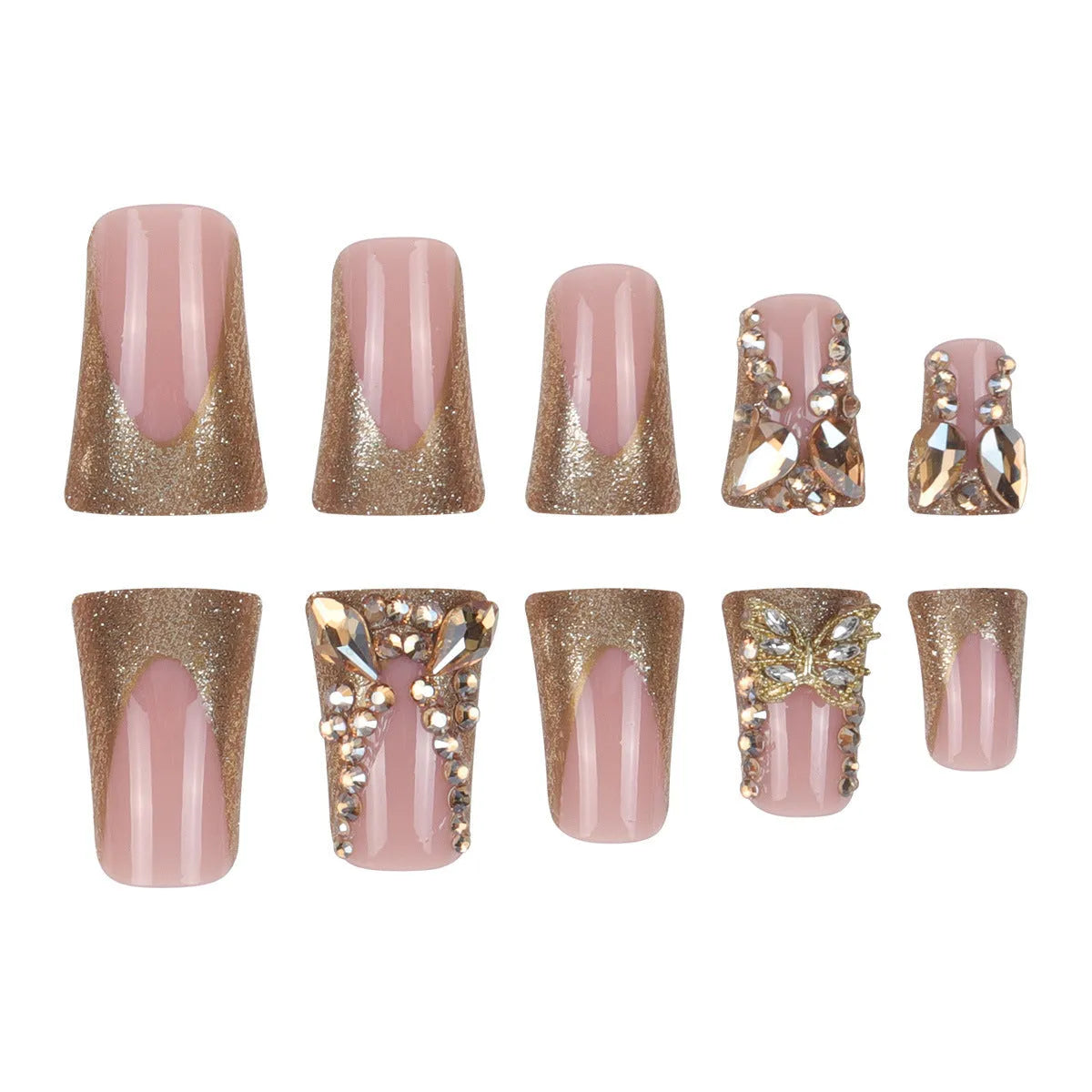 Butterfly design nail stickers in Golden Diamond pattern with jelly glue bottle.