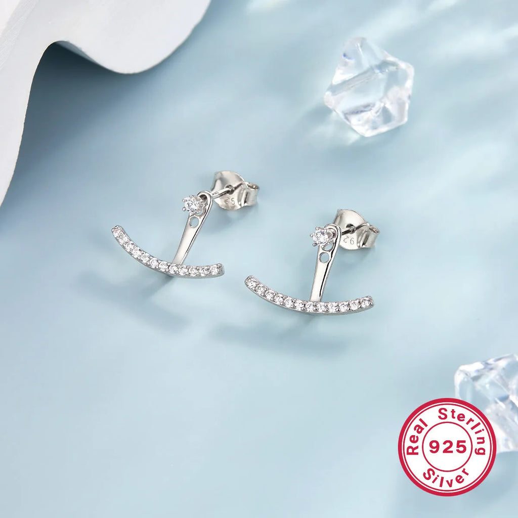 925 silver smile earrings with diamond-embedded design, U-shaped geometric silhouette, Style 1
