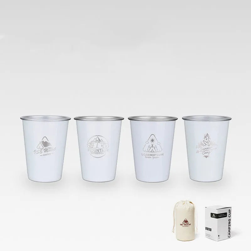 304 stainless steel camping cup set with four 350ml cups in Army Green, Black, or White