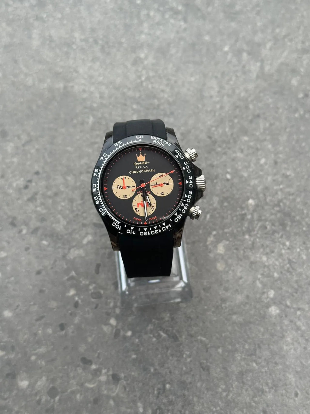 Panda Palette quartz chronograph watch with 36mm dial, steel strap, and luminous white dial