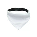 Blank white polyester dog bandana scarf laid flat, showing its triangular shape.