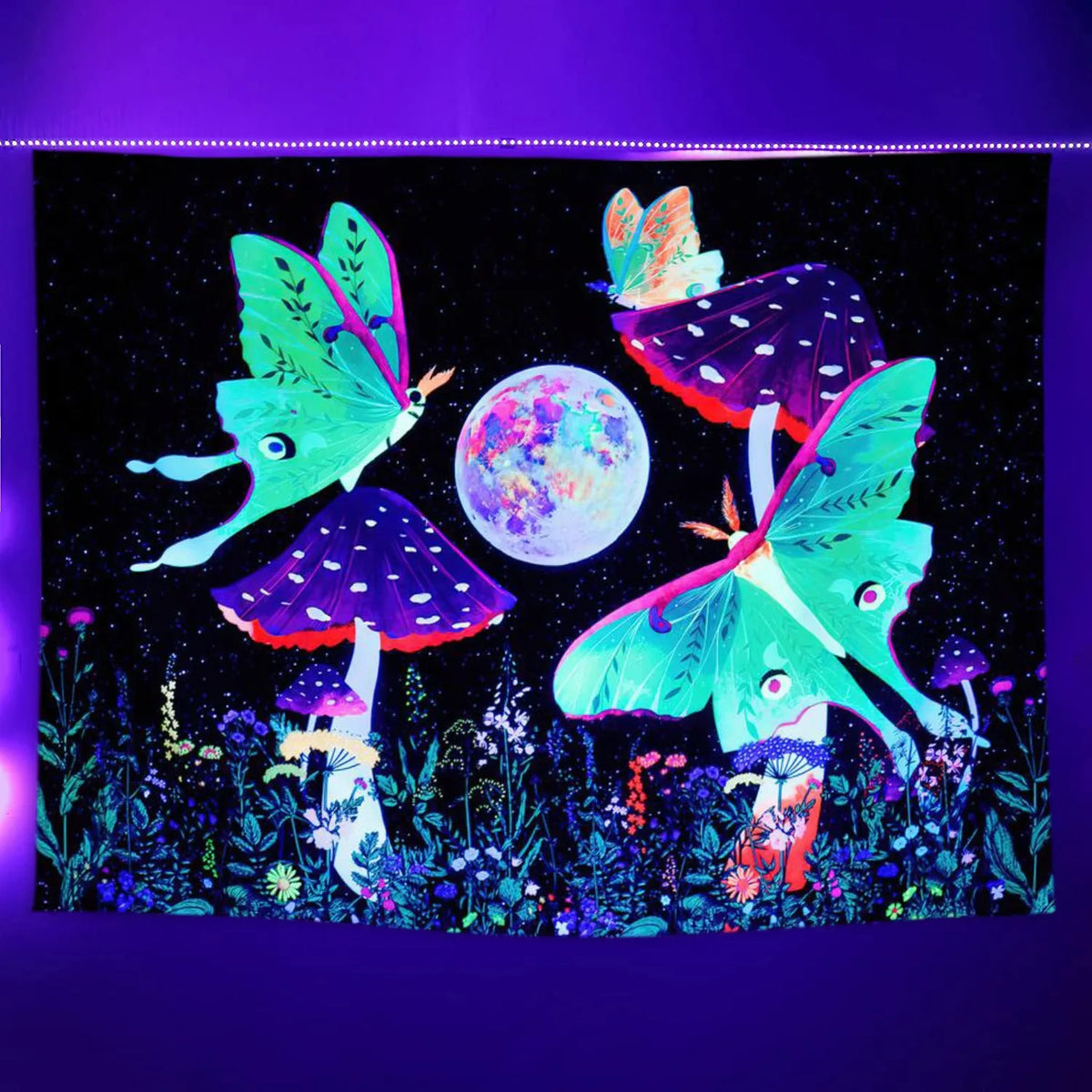 Fluorescent star print polyester tapestry wall cloth for dormitory remodelling, brushed or velvet fabric, picture colour