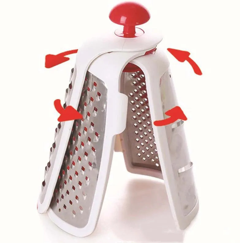 Collapsible stainless steel grater in red with foldable design, 24.5 x 11 x 8 cm