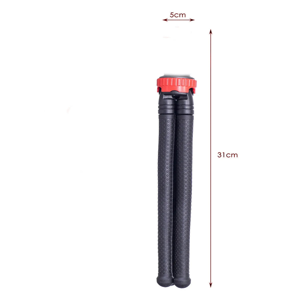 Black flexible octopus tripod with wrapped legs and spherical gimbal head for mounting a smartphone