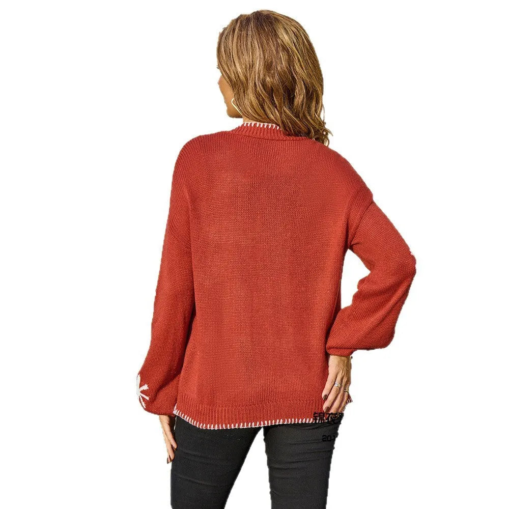 Plus size women's jacquard flower pattern knitted coat in loose fit street fashion style
