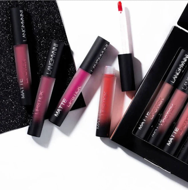 Velvety matte lipstick collection in various shades, offering long-lasting, vibrant color and nourishing comfort.